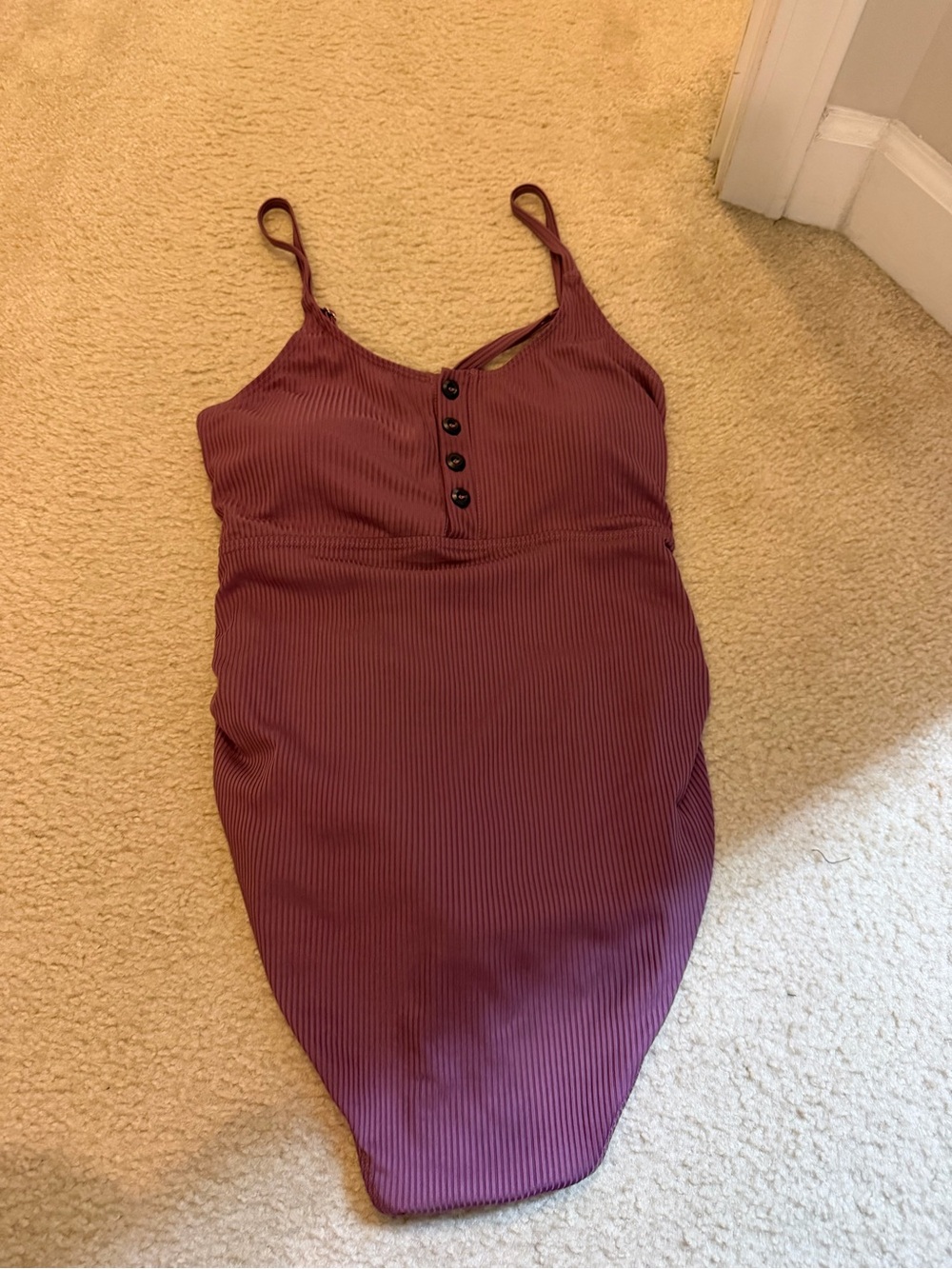 Maternity Ribbed Spaghetti Strap bathing suit in Mauve